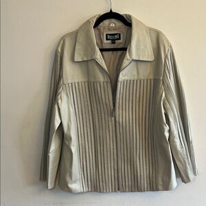 Everly Cream Leather Jacket with Stripe Design